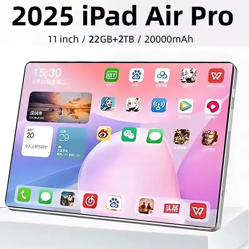 Tablette PC iPad Air Pro 2025 11 pouces 22 Go 2 To 100% Original Version Globale Android 14 20000 mAh 10 cœurs