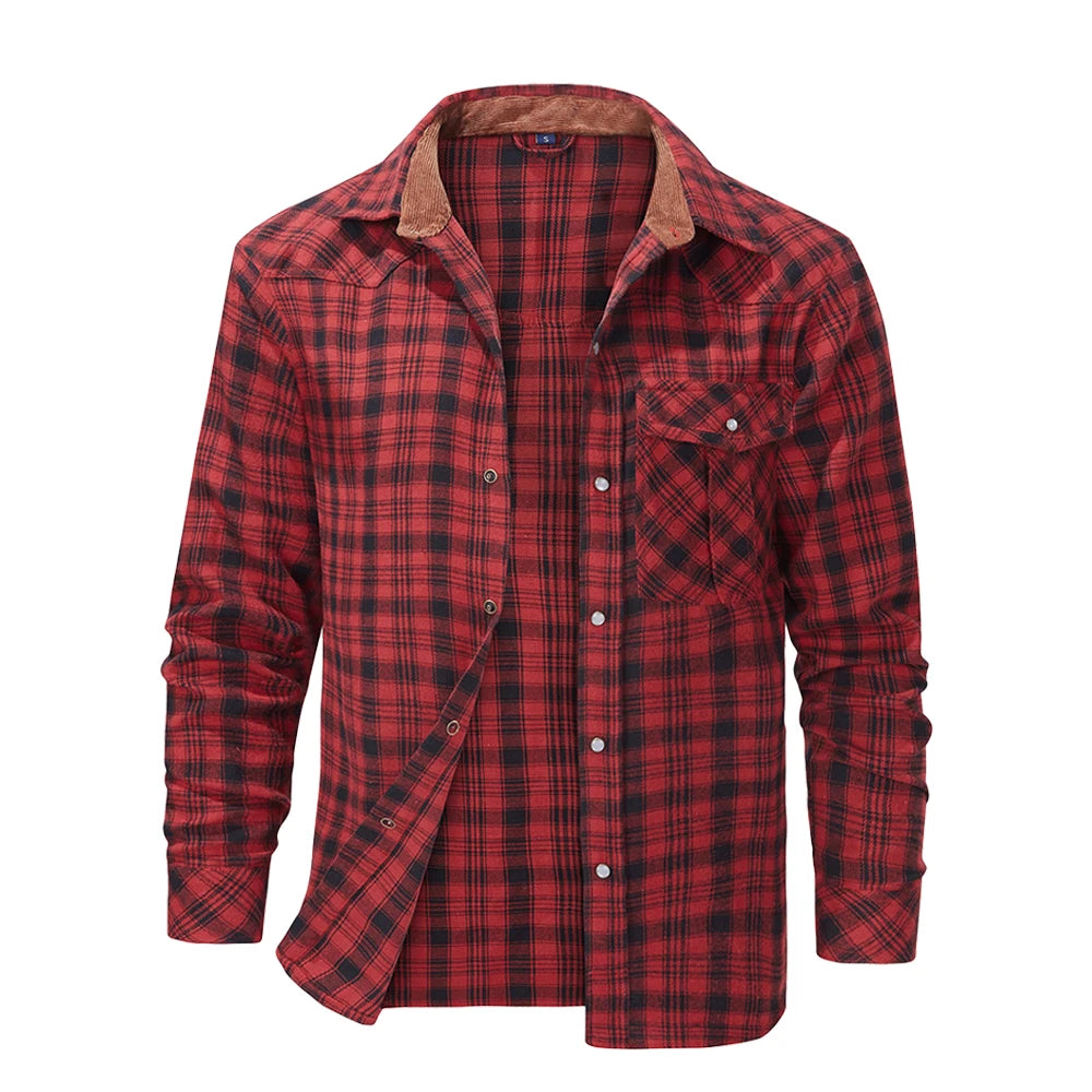 Herrenhemden Frühling Flanell Langarm Karo Kariert Gebürstet Casual Western Cowboy Perlknopfhemd Beliebte Kleidung US-Größe
