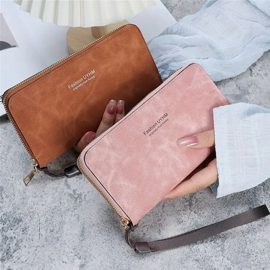 Forever Young Wallet Women Long PU Standard Wallets 2024 New Retro Female Smooth Zipper Purse Lady Wrist Bag Card Pockets