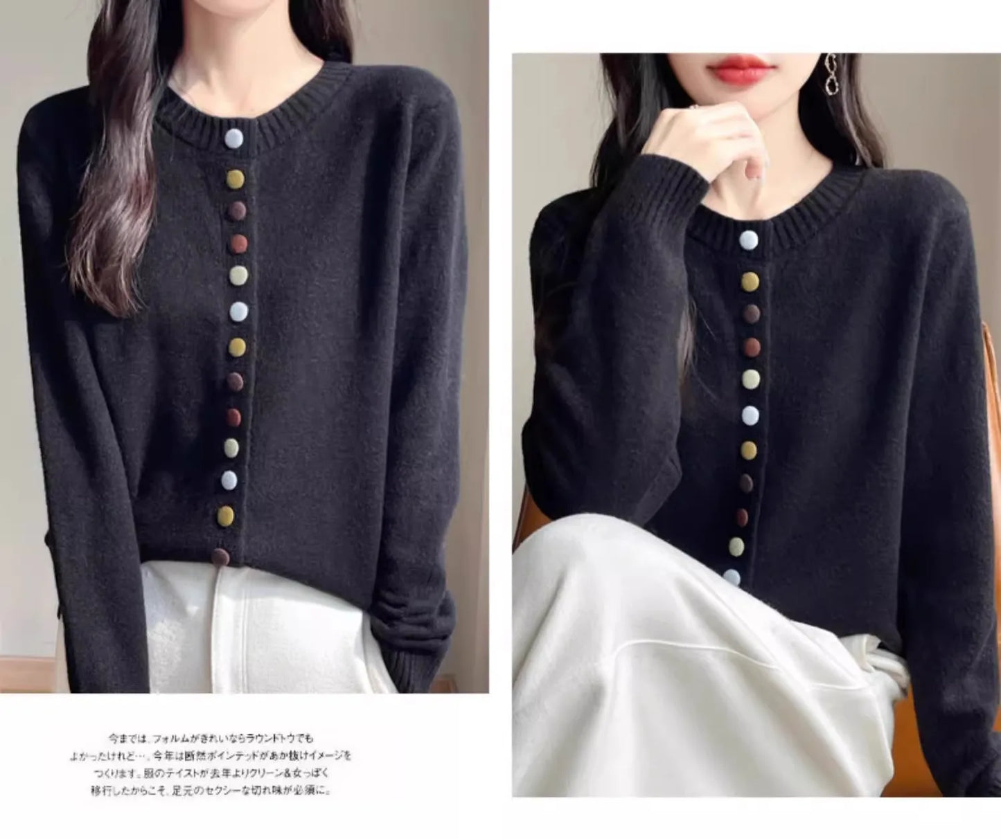 Cardigans Femme, Gilet Tricoté Chaud et Épais Boutonné à Col Rond Manches Longues pour l'Automne et l'Hiver, Haut de Chemise de Base