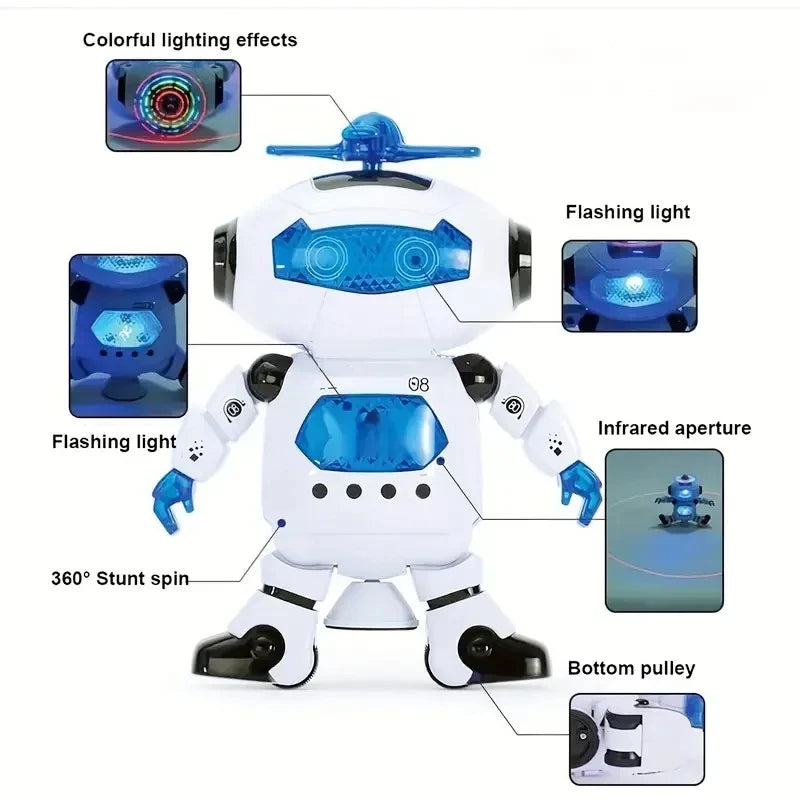 Jouets Robots Dansants Rotatifs pour Enfants avec Musique Lumière LED Jouets Électroniques Marcheurs pour Garçons Filles Cadeau d'Anniversaire Noël