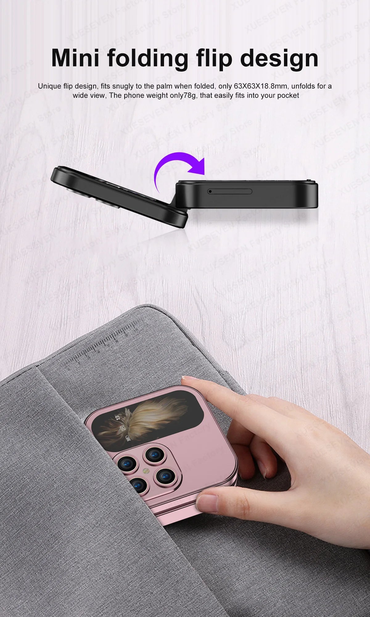 Téléphone portable à clapet SERVO i17Mini 2G, petit, à double carte SIM, à numérotation rapide, avec fonction Magic Voice, MP3, lampe de poche, mini téléphone pliable, radio FM, offre spéciale 2025