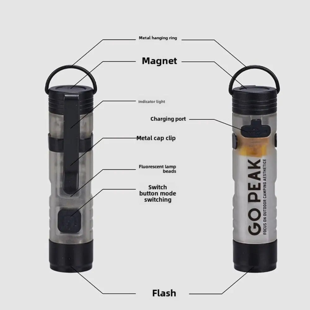 GO PEAK Starke, leichte Mini-Taschenlampe, lange Akkulaufzeit, Kappen-Schlüssel-Clip-Licht, wiederaufladbare magnetische Haken-LED-Nacht-Taschenlampe