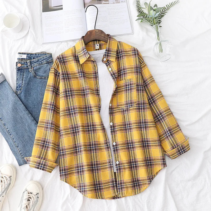 Women's Plaid Shirt 2025 New Ladies Loose Casual Blouse and Tops Fresh College Style Female Long Sleeve Shirts Women Clothes