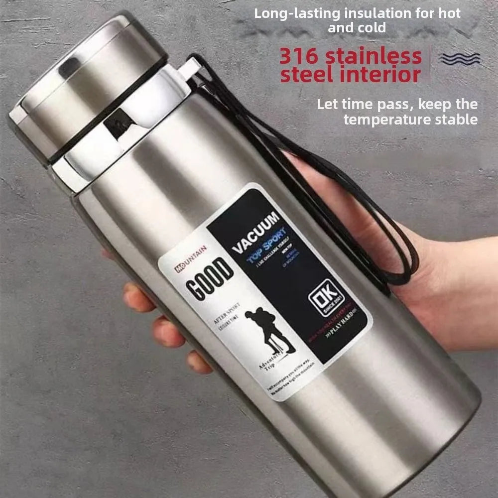 800/1000ml Sport-Thermosflasche, groß Fassungsvermögen, Edelstahl, tragbare Vakuumflasche, auslaufsicher mit Aufhängeband