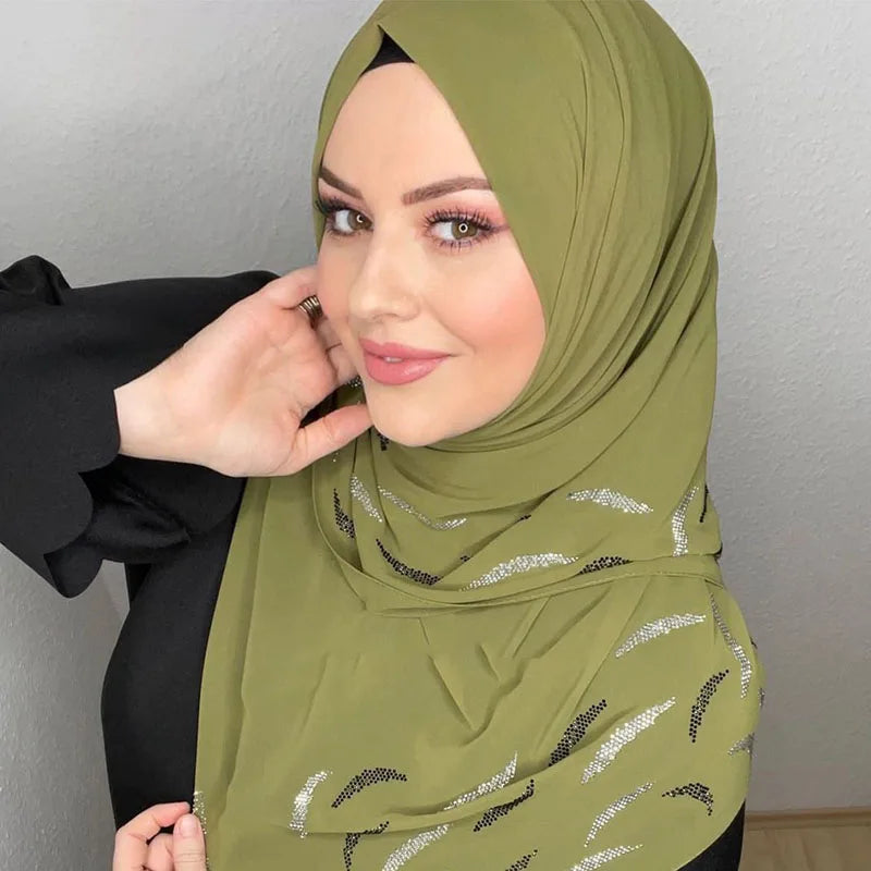 Turban instant musulman Strass Blanc Mousseline Hijab Abaya Hijabs pour femme Abayas Jersey Écharpe de tête scintillante Robe Femmes Turbans