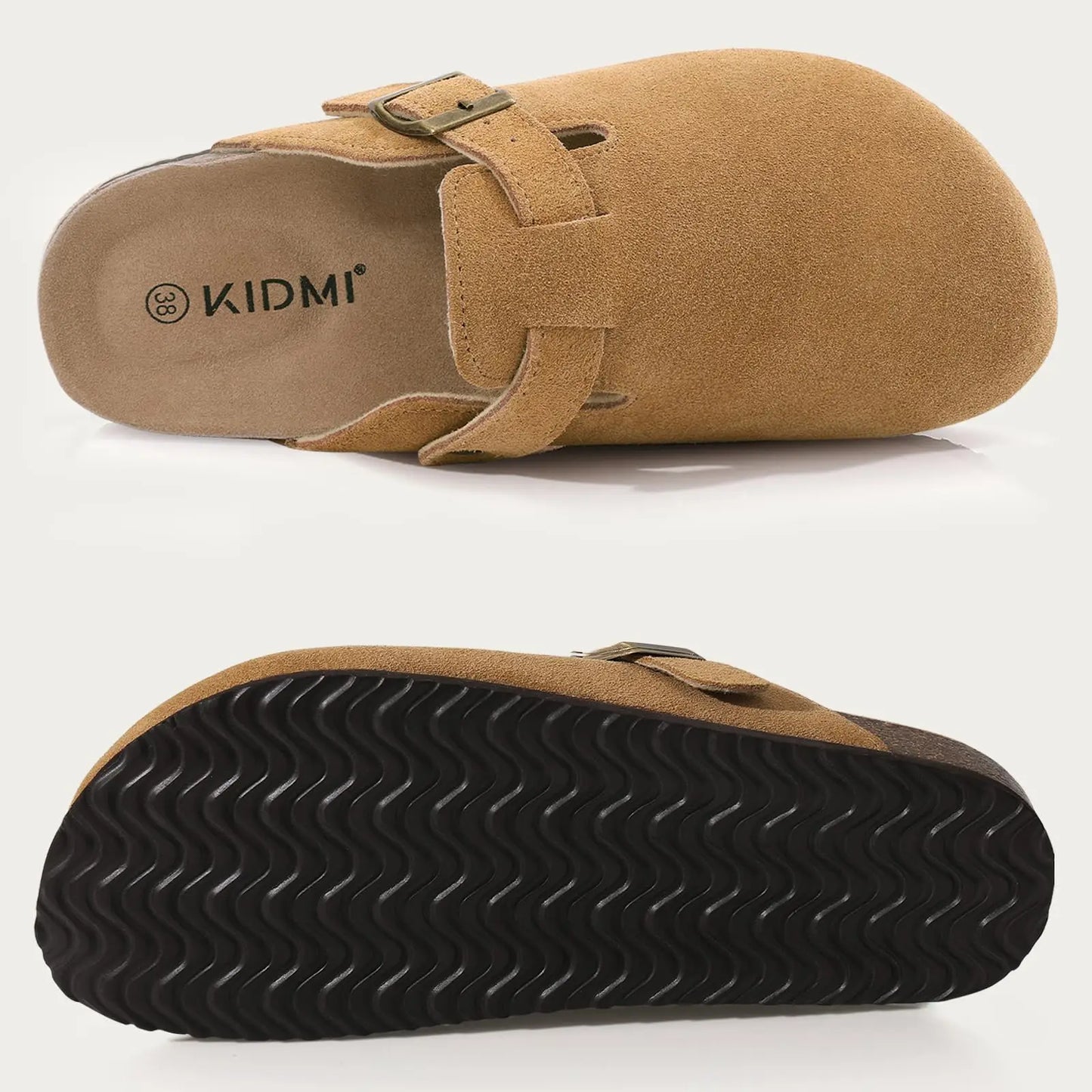KIDMI Wildleder-Clogs für Damen Herren Pantoletten Korkfußbett Sandalen mit Fußgewölbestütze Modische rutschfeste Outdoor-Strandschuhe Hausschuhe