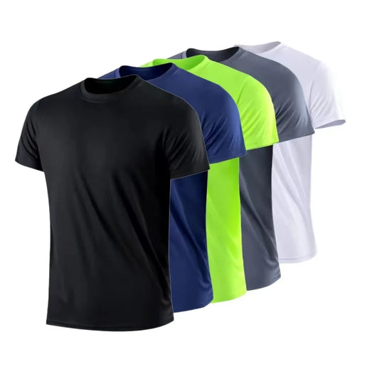 T-shirt de sport pour homme, à manches courtes, séchage rapide, évacuant l'humidité, col rond, pour l'entraînement, la course, la gym, le sport, léger