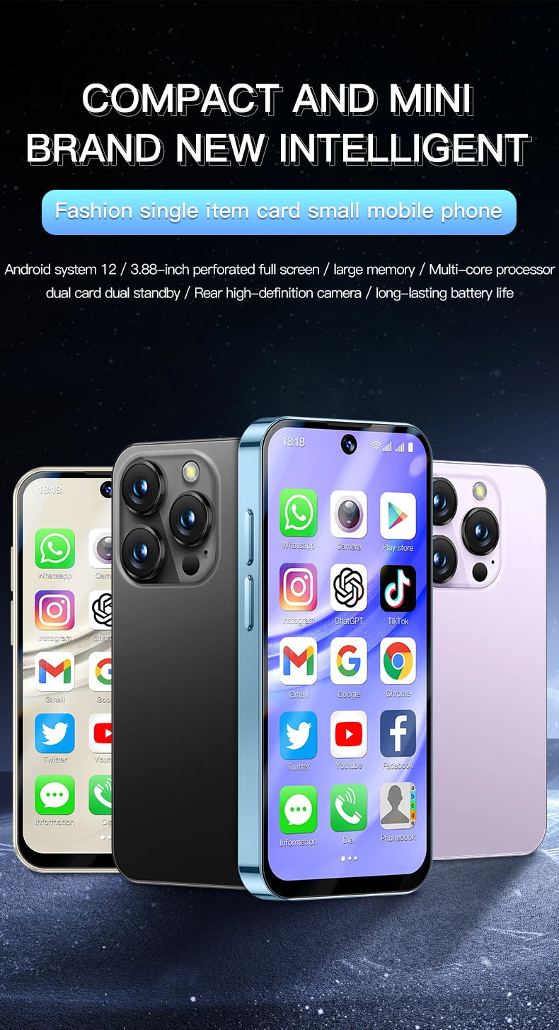 SERVO 19PRO Android Mini Smartphone 4G Cellular 6GB+128GB 3.88" HD Display Face Unlock 2 SIM Small Mobile Phones GPS Play Store
