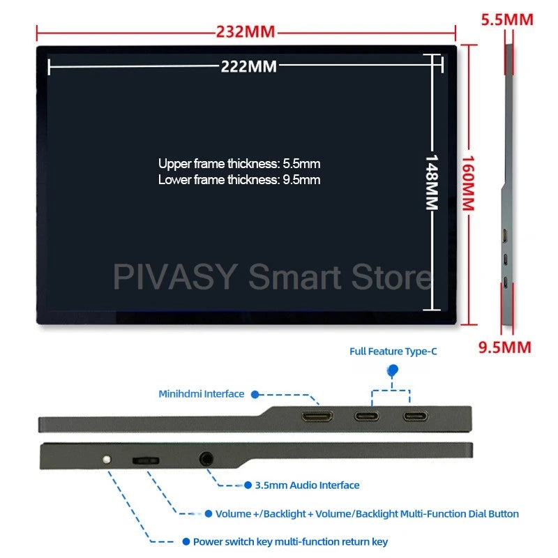 10.5 Inch 2k Portable Touch Screen TV Monitor Mobile for Movie Home Party Office Business Lightweight High-definition Saturation