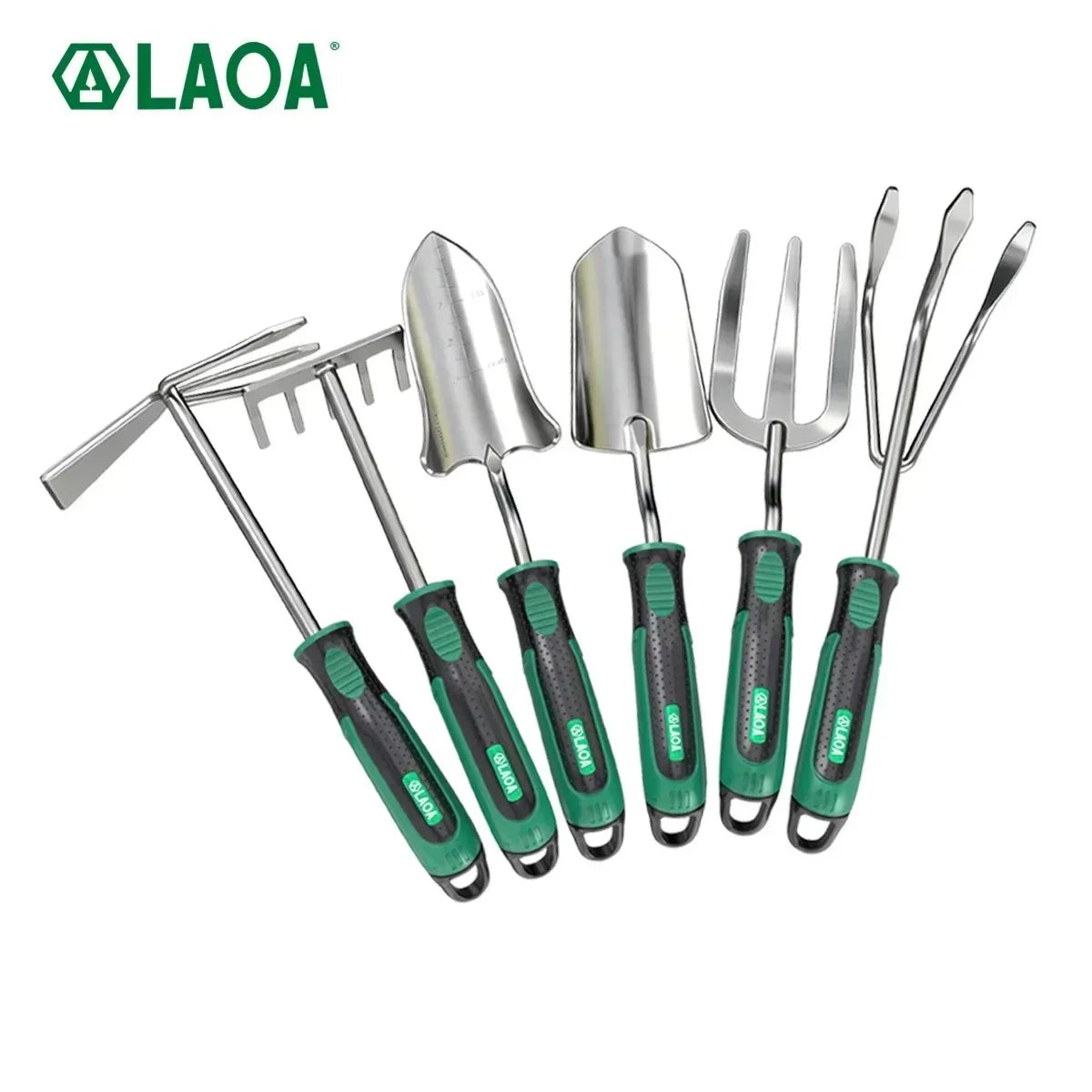 LAOA Multi-Function Garden Tools Collection, Planting Shovel, Soil Rake, Weeding Fork, All-in-One Garden Care Set