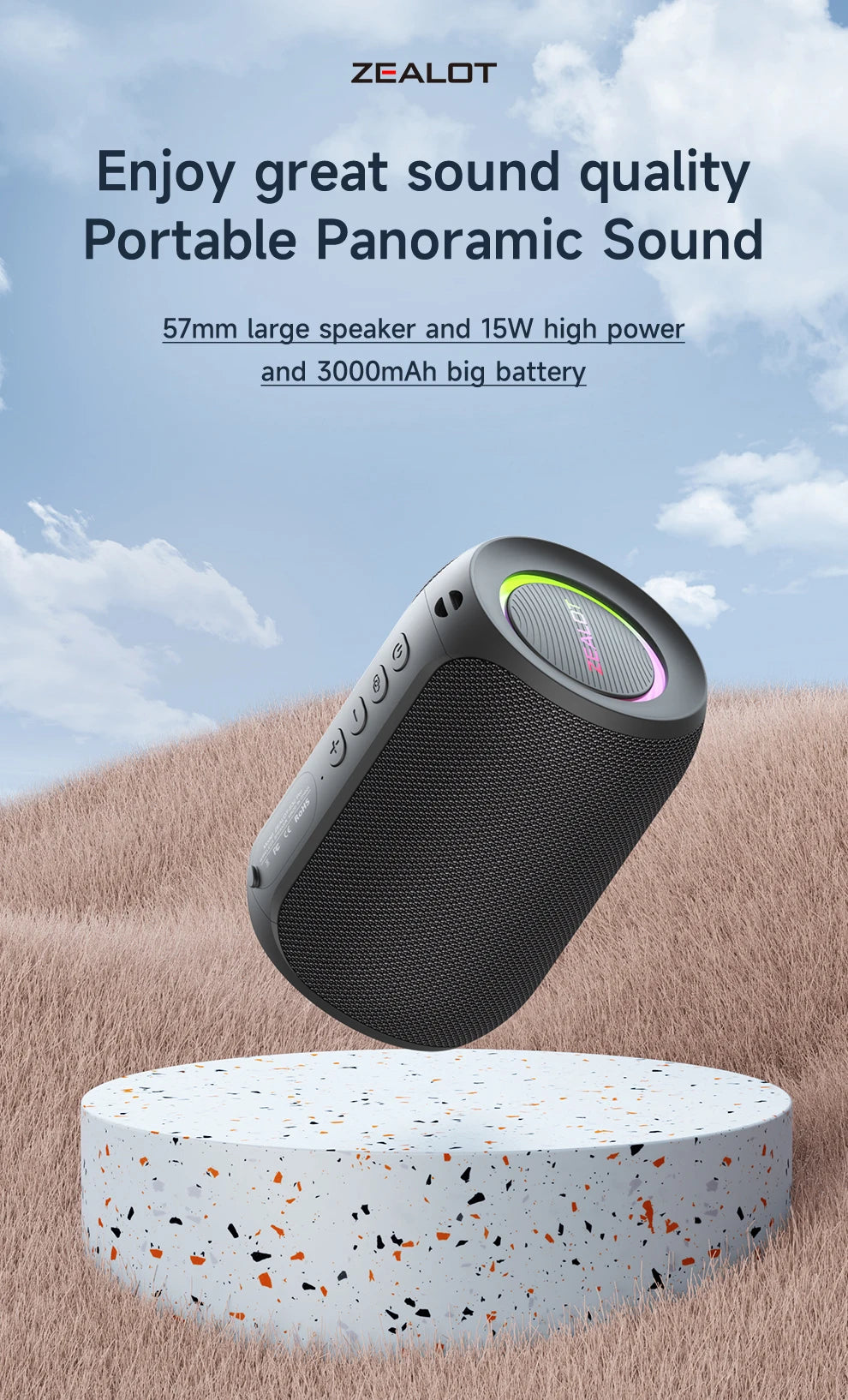ZEALOT-S32PRO Leistungsstarker Bluetooth-Lautsprecher, kabelloser Bass, LED-Licht, Outdoor-Lautsprecher, Subwoofer, wasserdichte Soundbox-Unterstützung