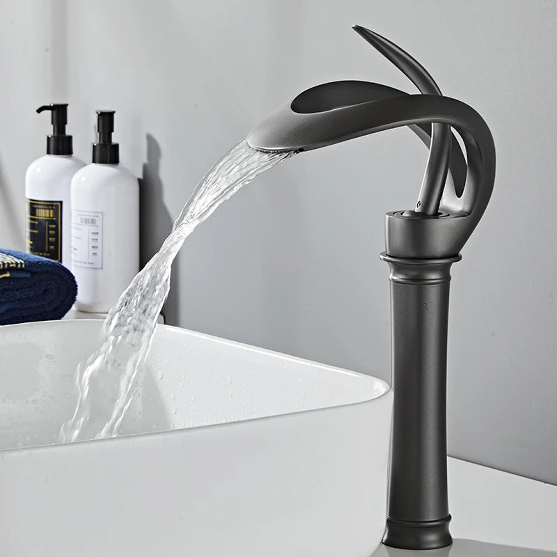 Robinet de lavabo doré/blanc, robinet de salle de bain noir, mitigeur de lavabo créatif en laiton gris, robinet de lavabo cascade chaud et froid