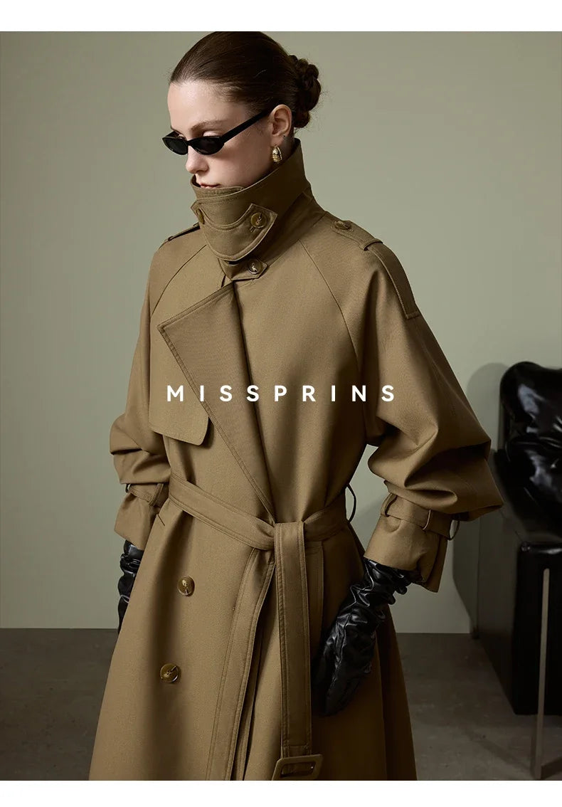 Lautaro Frühling Herbst Langer Khaki Trenchcoat für Damen Gürtel Zweireiher Schick Luxus Designer Europäische Mode Kleidung 2025