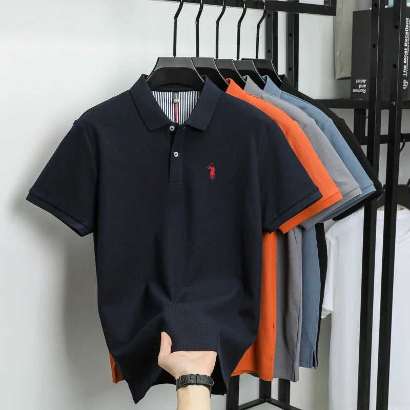 T-shirt polo d'affaires d'été décontracté ample brodé de marque de luxe haut de gamme en coton pur à 100 % pour homme à manches courtes respirant