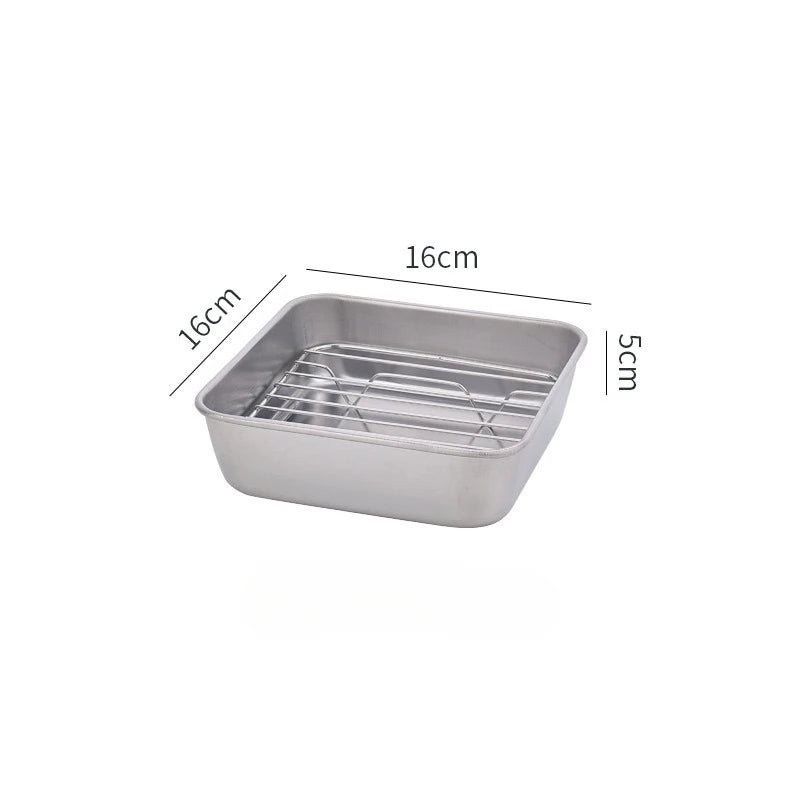 Square Stainless Steel Deepening Baking Tray Nonstick Cookie Bread Fruit Storage Plate with Grid Draining Dish Kitchen Utensils