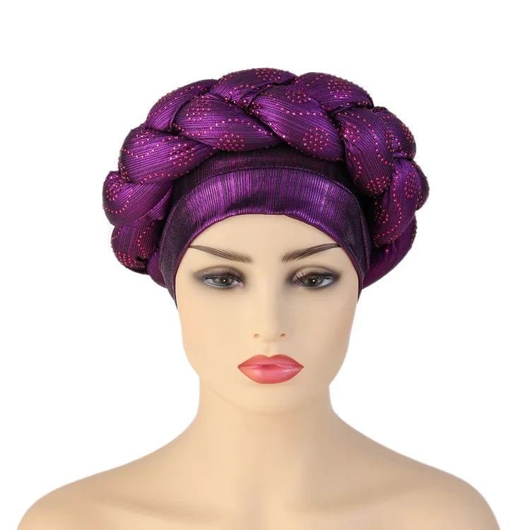 Bandeau africain tressé à diamants faits à la main Turban Femme Voiles de tête Pré-noués Foulard Bonnet Chapeau de mariage nigérian