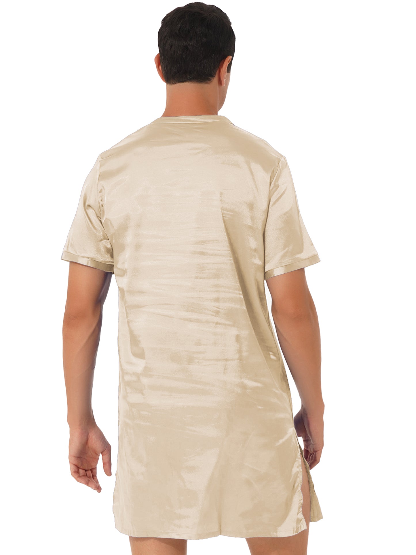 Damen Herren Seidensatin Pyjamas Schlafanzug Kurzarm Nachthemd Kimono Bademantel Schlafrock Morgenmantel Sommer Nachthemd Homewear