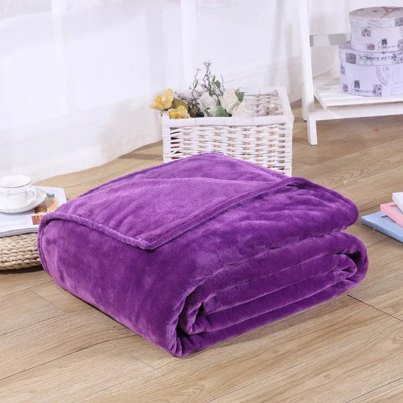 Couvertures en flanelle polaire corail 230 g/m² pour lits, couleur unie bleue rose, douce, chaude et fine, couvre-lit, housse de canapé, couverture plaid en fausse fourrure.