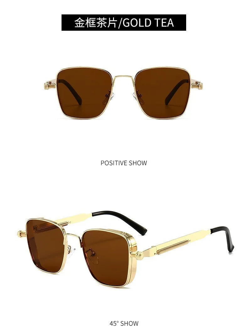 New Eyeglasses Vintage Steampunk Square Metal Sunglasses Fashionable Versatile Unisex Eyewear Unique Statement Style Sun Glasses