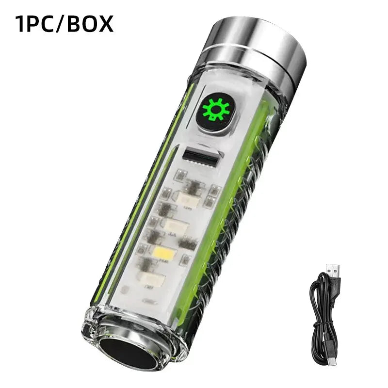 Mini-Schlüsselbund-Taschenlampe Typ C Schnelles Laden Multifunktional Ausziehbar Wasserdicht Fluoreszierend Magnetisch Warnleuchte Campinglampe