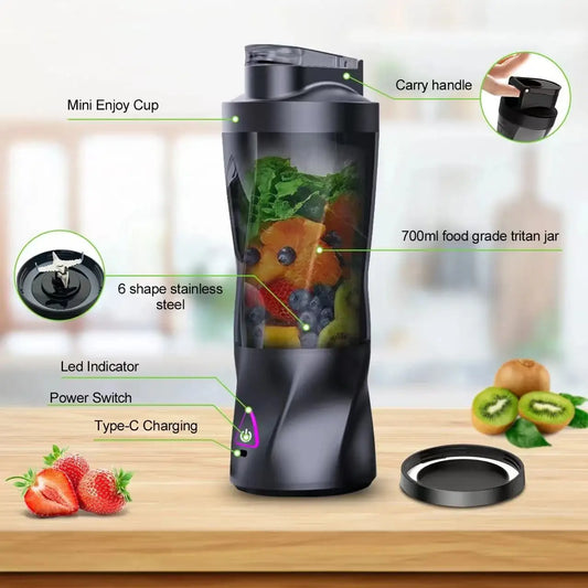 Nouvel extracteur de jus électrique portable sans fil 2025, chargement USB, grande capacité de 700 ml, mixeur ménager pour fruits et légumes de 700 ml