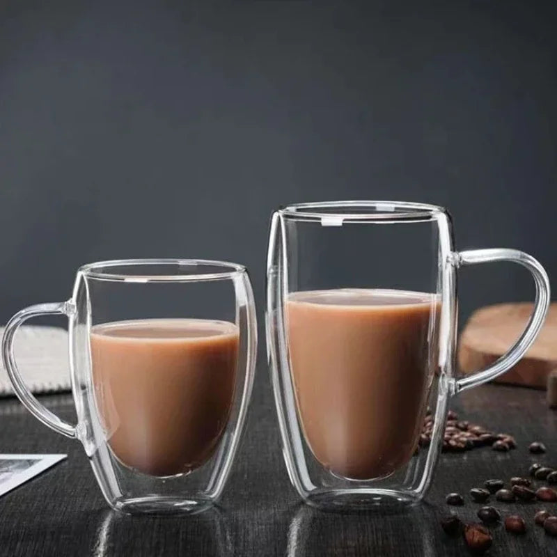 150/250/350/450ml Double Wall Coffee Mugs High Borosilicate Glass Heat Resistant Milk Juice Water Cup Espresso Shot Glasses