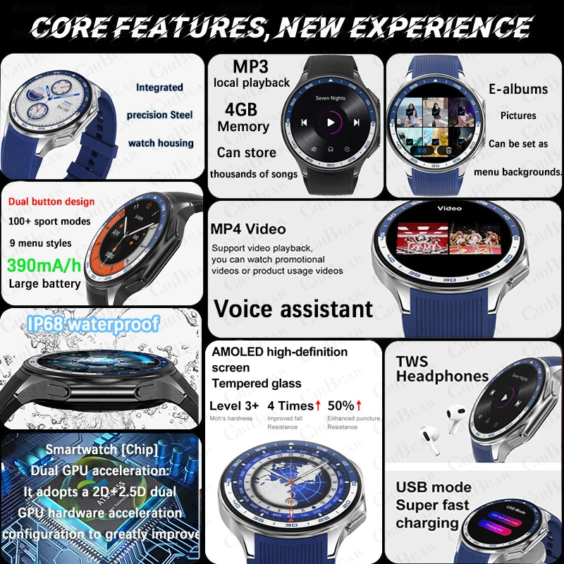 OPPO DT Watch X Montre Connectée Bluetooth avec Appel, 4 Go de Mémoire, Enregistrement, Lecture MP3+MP4, Son Surround Visuel 3D, Smartwatches Homme 2025 Nouveau