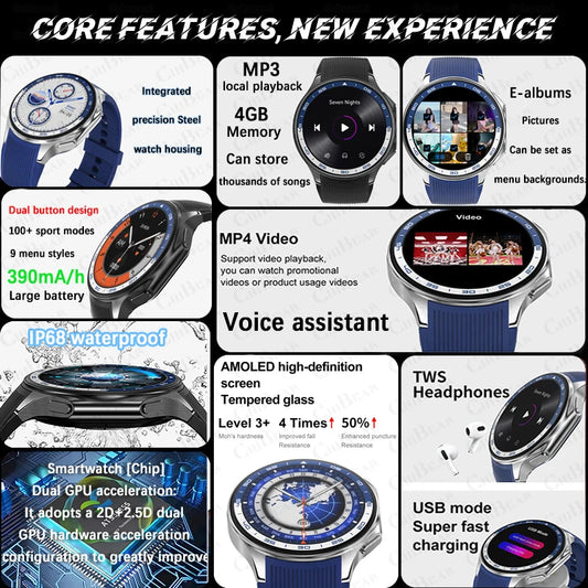 OPPO DT Watch X Bluetooth Anruf Smartwatch 4GB Speicheraufnahme MP3+MP4 Wiedergabe 3D Visueller Surround Smartwatches Herren 2025 Neu