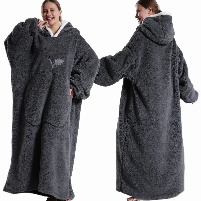 Couvertures Portables Extra Longues Hiver Flanelle Couverture à Capuche avec Manches Longues Hommes Femmes Couverture Douce et Confortable pour Adultes