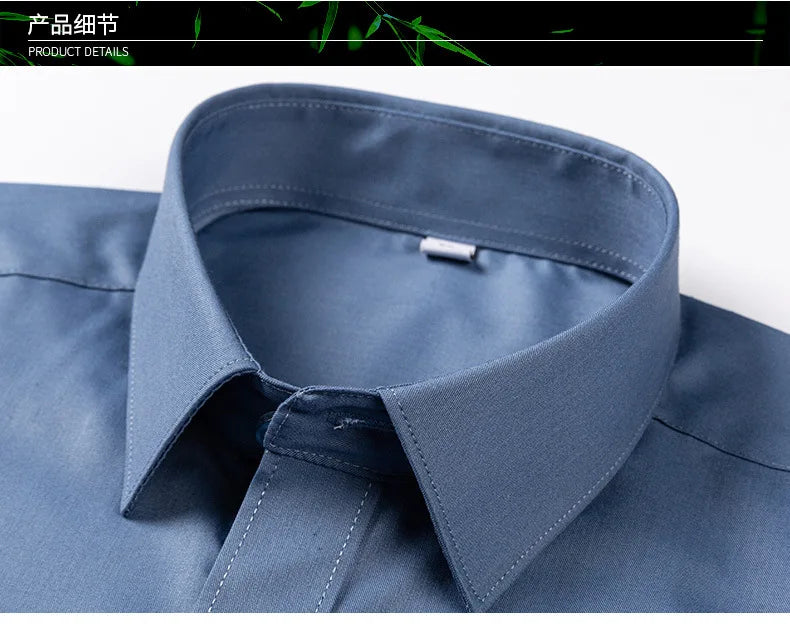 Chemise de Travail Blanche Homme en Fibre de Bambou Bleue 8XL Manches Longues Bureau Affaires Anti-rides Infroissable Décontractée