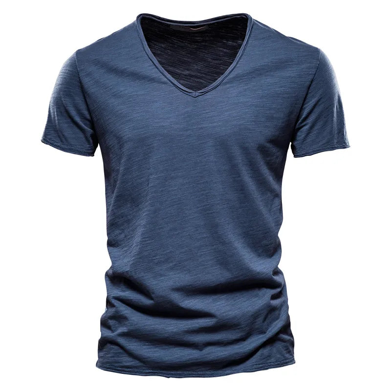 AIOPESON 5 PCS SET 100% COTTON V-neck T-shirts Men Casual Slim Fit Solid Color Summer T Shirt for Men Brand New Quality
