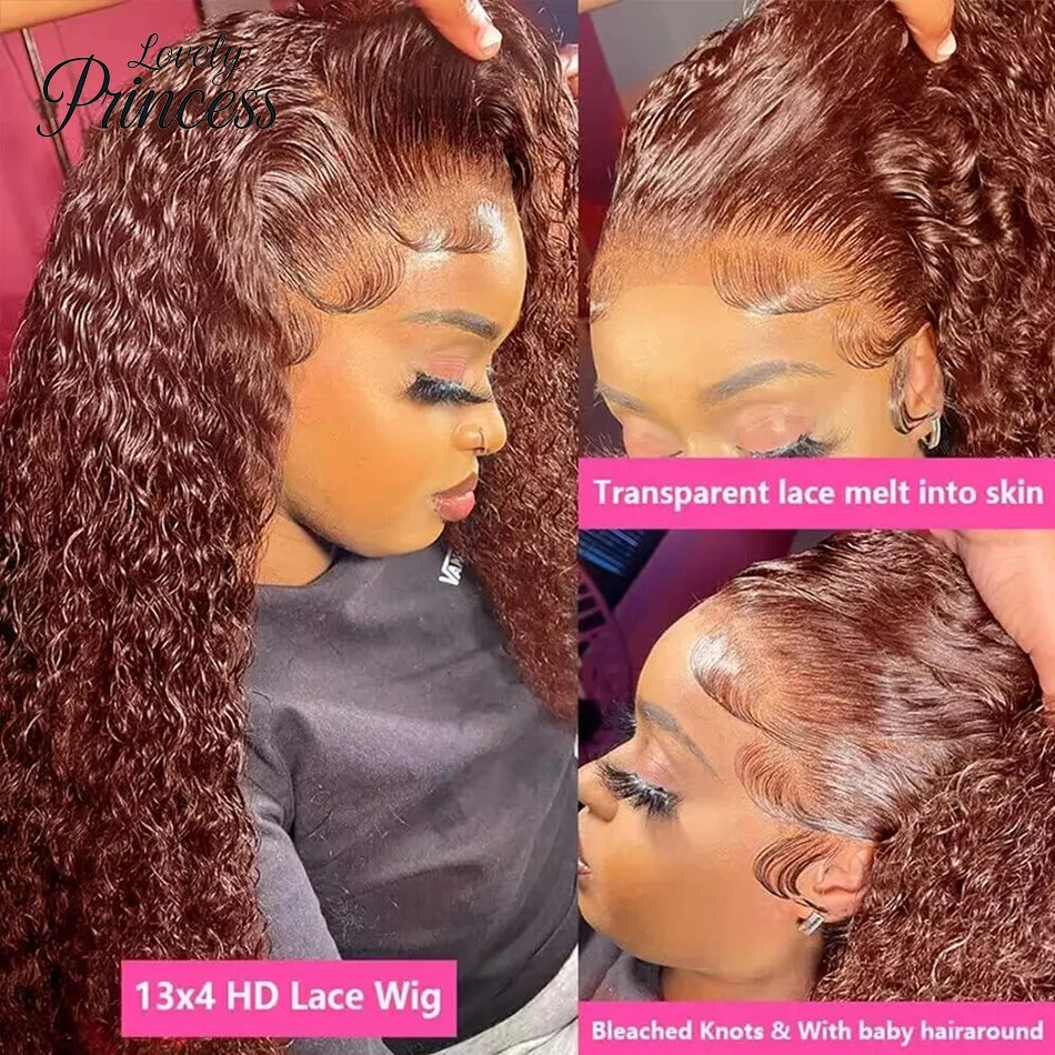 30 40 Inch Rotbraun 13x6 Lace Frontal Perücke 250 Dichte Farbige Lockige Perücken Echthaar Deep Wave 13x4 13x6 HD Lace Frontal Perücke