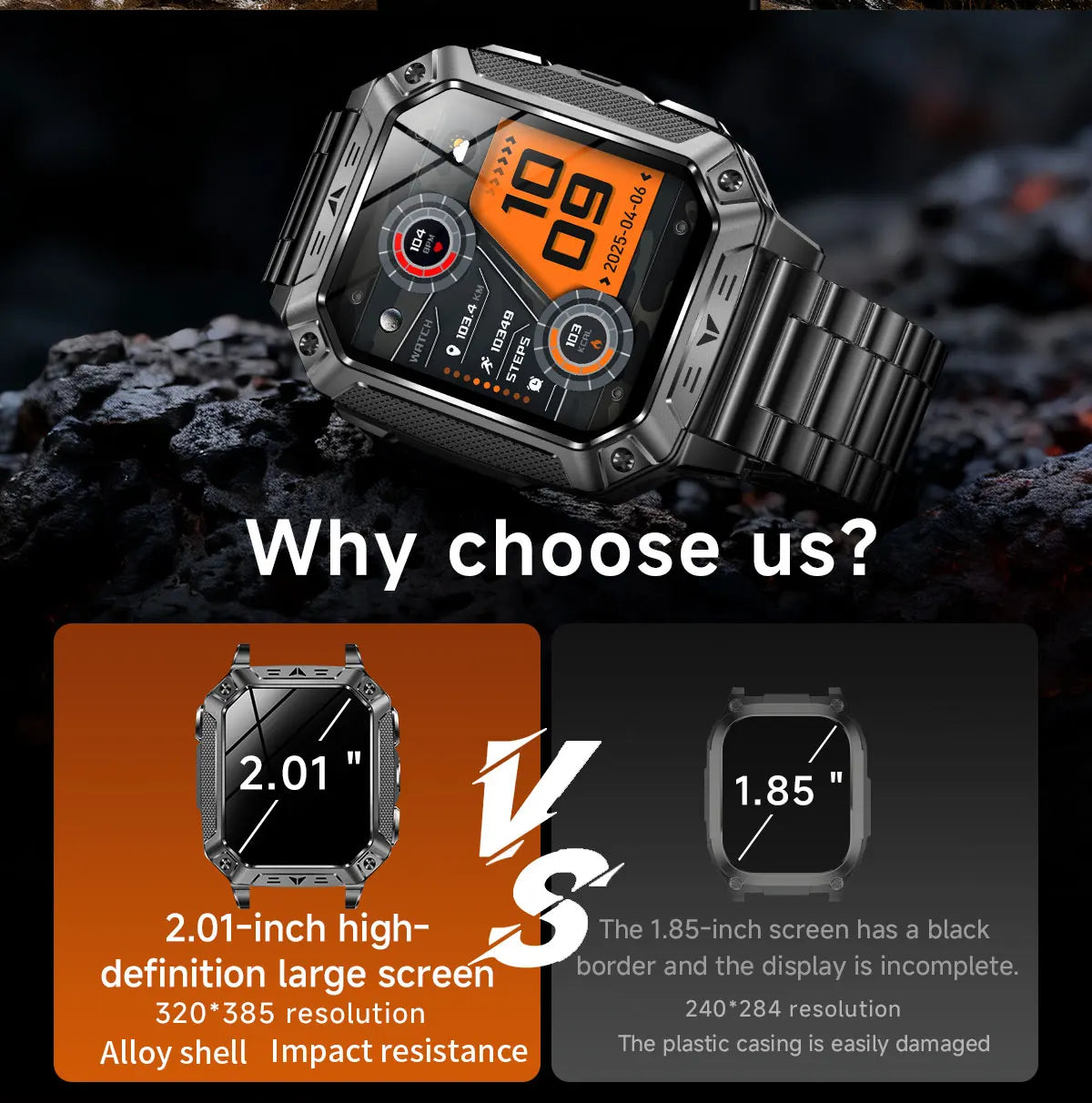 Montre connectée homme 2026 avec batterie ultra-large intégrée de 1400 mAh, GPS extérieur, écran AMOLED de 2,01", étanche 10 ATM, appel BT