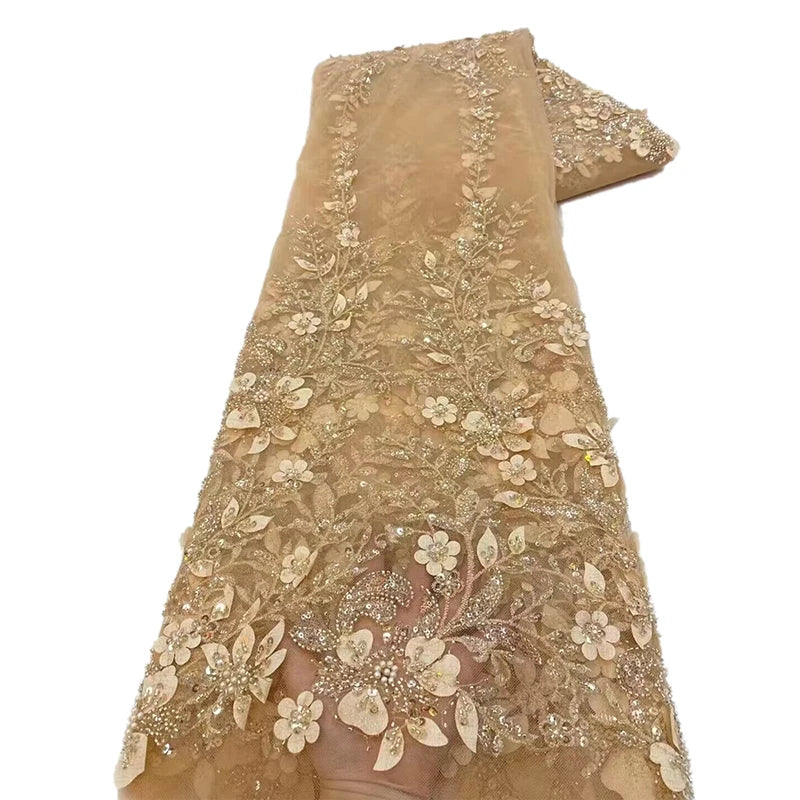 Tissu Français à Paillettes et Perles Rose en Polyester pour la Couture Robes de Mariée en Dentelle Matériau de Patchwork Tissu Tulle 4,5 Mètres