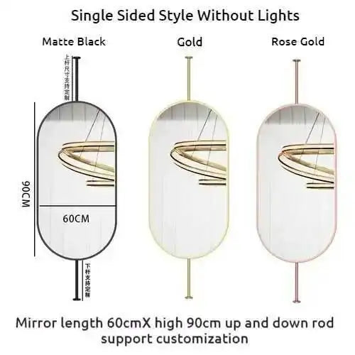 Miroir ovale de salle de bain en métal doré, miroir mural créatif avec LED, miroirs décoratifs, accessoires de décoration intérieure