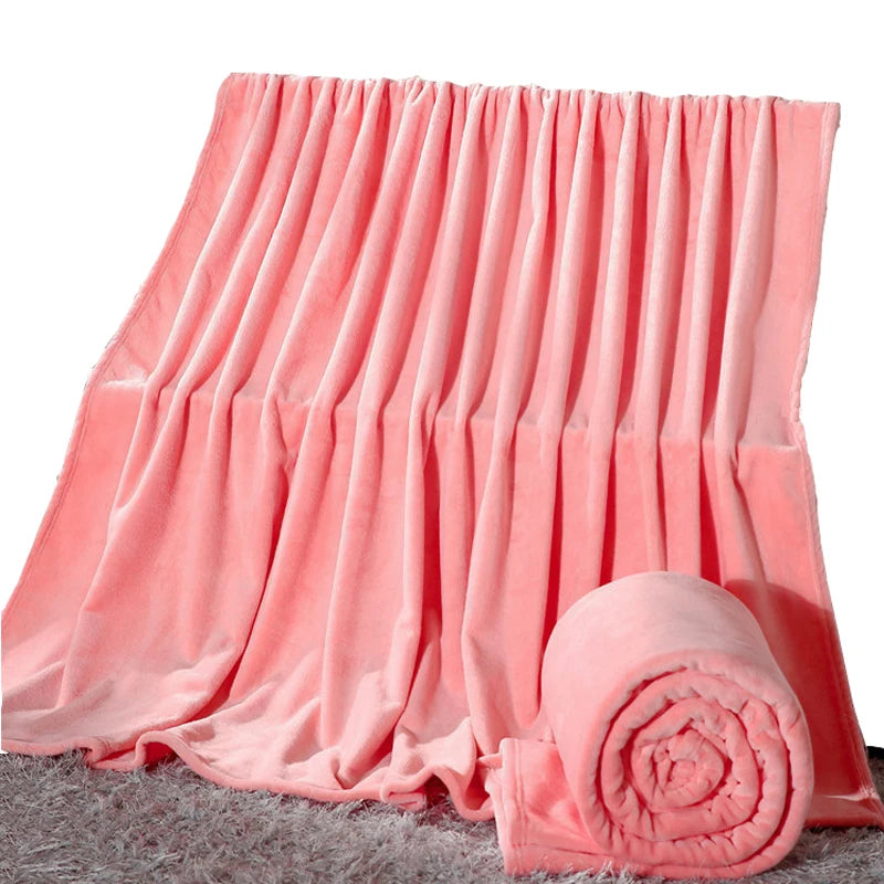 Couvertures en flanelle polaire corail 230 g/m² pour lits, couleur unie bleue rose, douce, chaude et fine, couvre-lit, housse de canapé, couverture plaid en fausse fourrure.