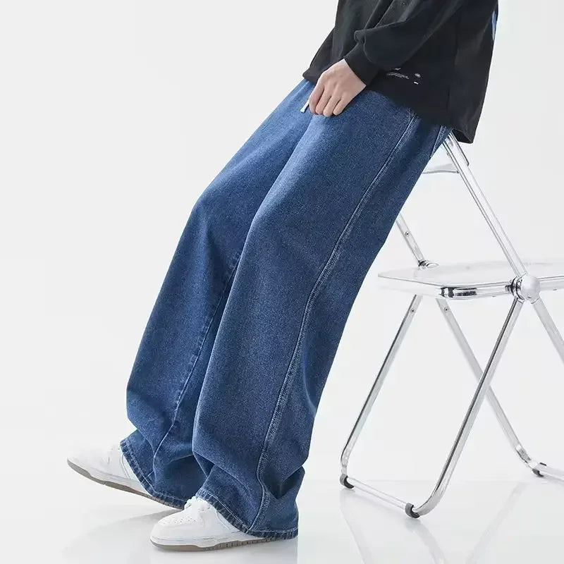 Jeans Homme Marque 2025 Version Coréenne Pantalon Décontracté Étudiant Streetwear Droit Ample Large Jean Baggy Noir Gris Bleu