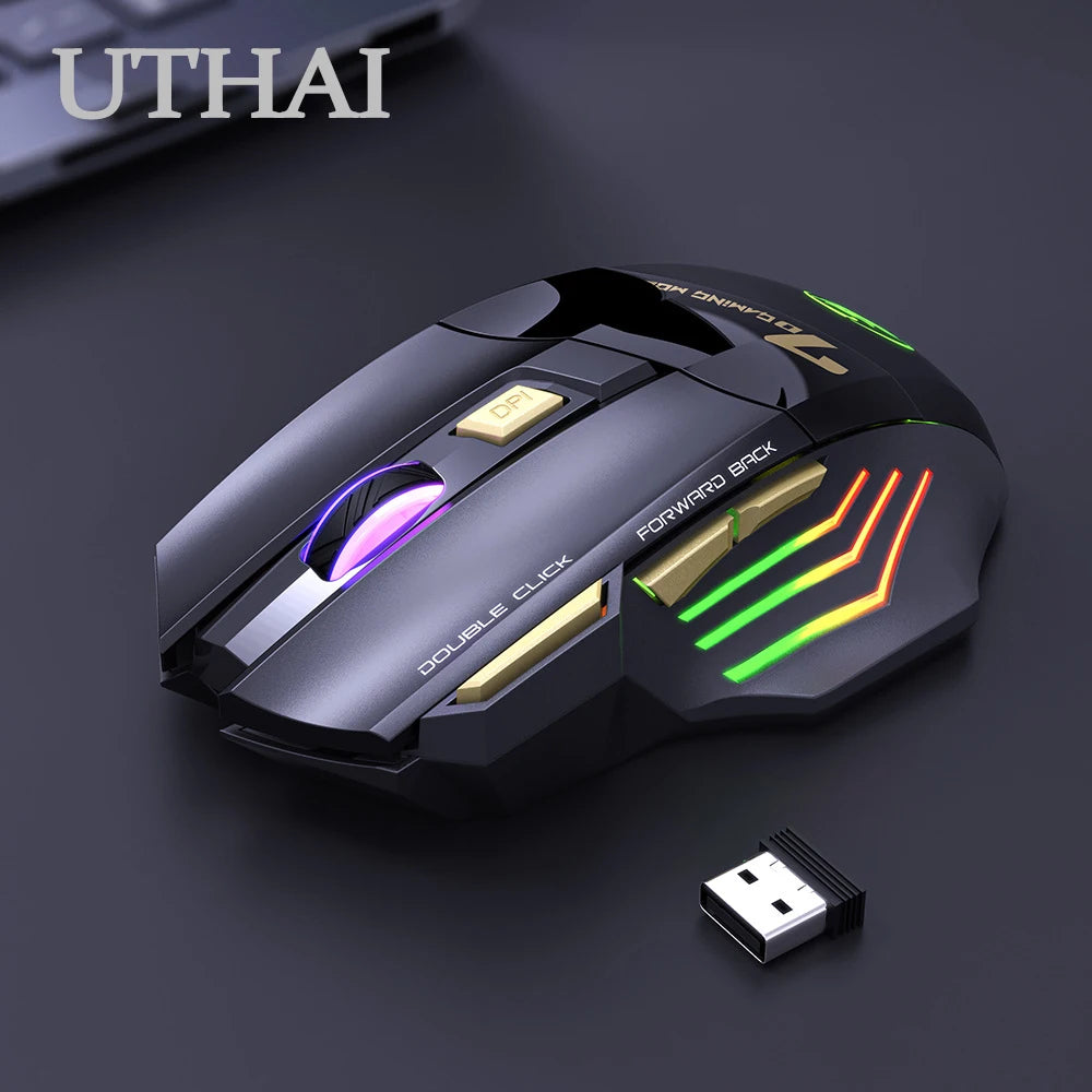 UTHAI GW-X7 Laptop Zubehör 7-Tasten Double Tap Free 2.4G Silent Wiederaufladbare Bunte Atmende Licht Drahtlose Gaming Maus