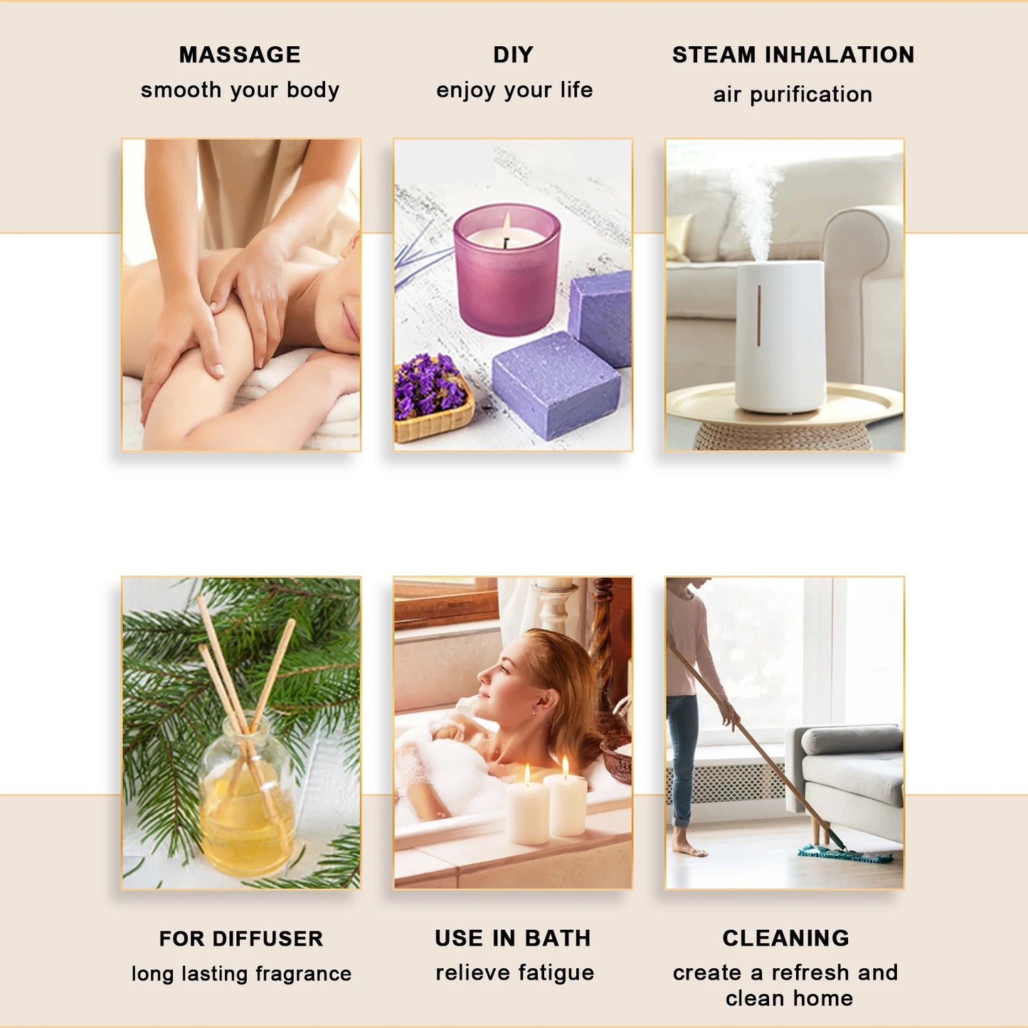 EUQEE Huile essentielle pure de 10 ml avec compte-gouttes Bergamote Rose Cannelle Lavande Jasmin Eucalyptus Vanille Set d'huiles essentielles aromatiques