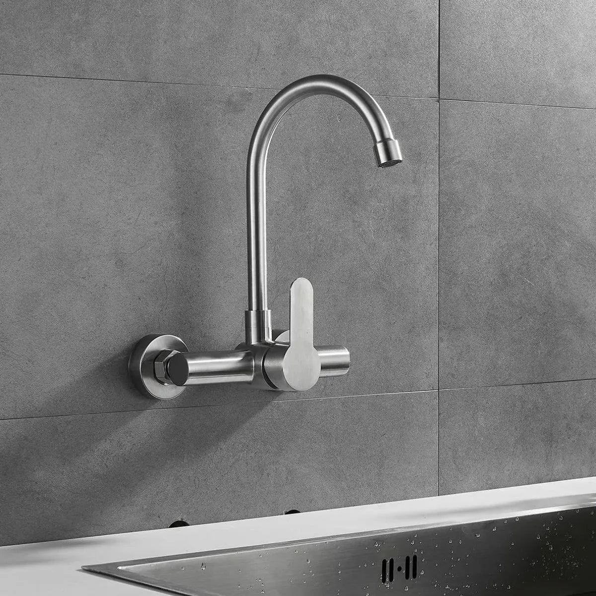 Edelstahl Doppel Loch Wand montiert Kalt- und Warmwasserhahn Balkon Drehbare Küchenarmatur Torneiras De Cozinha Batidora