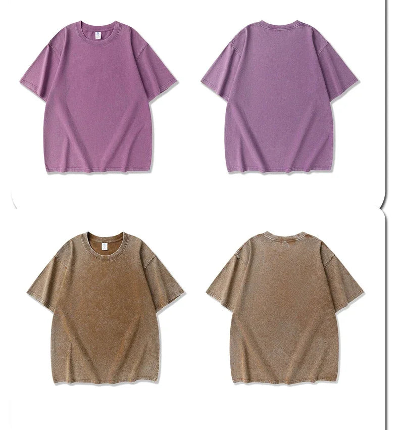 250gsm Men's Washed Vintage T-Shirts Street Hip Hop Retro Punk T Shirt Women Harajuku Casual Cotton Short Sleeve Acid Wash Tops