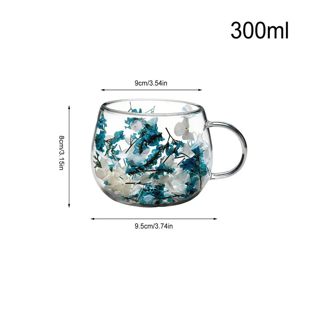 Dried Flower Coffee Mugs Double Wall Drinkware Glass Drinking Cups Coffee Mug for Home Living Room Kitchen Apartment