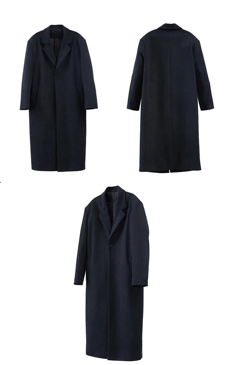 Mauroicardi Herbst Winter Langer Oversized Schwarzer Woll-Trenchcoat Herren Schulterpolster Einreihiger Luxus-Cocoon-Mantel 2022