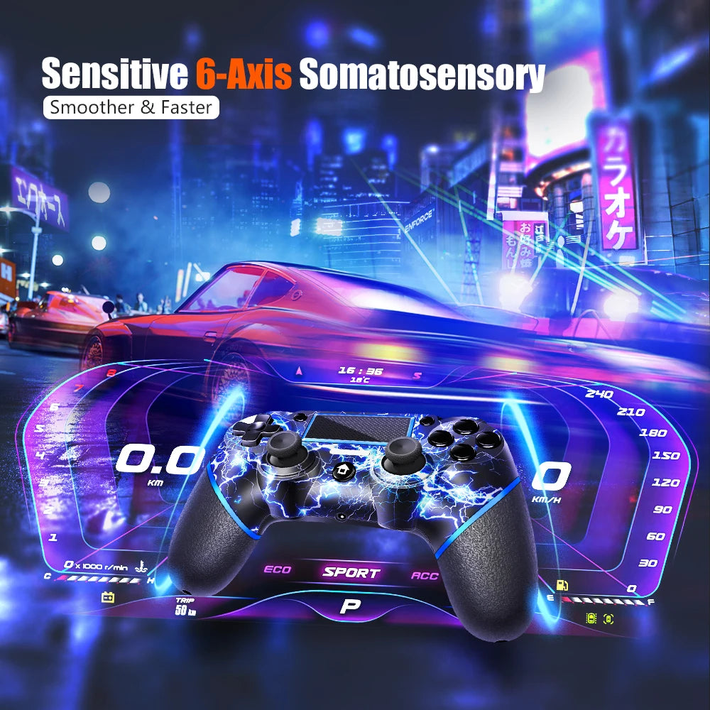 AceGamer Wireless Gamepad für PS4 Controller, mit USB-C-Kabel/Doppelmotoren/6-Achsen-Gyroskop/3,5-mm-Audiobuchse/Touchpad-Funktion