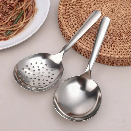 Stainless Steel Soup Ladle Long Handle Slotted Spoon Fruit Food Scoop Kitchen Tablespoon Cooking Utensils For Serving Straining
