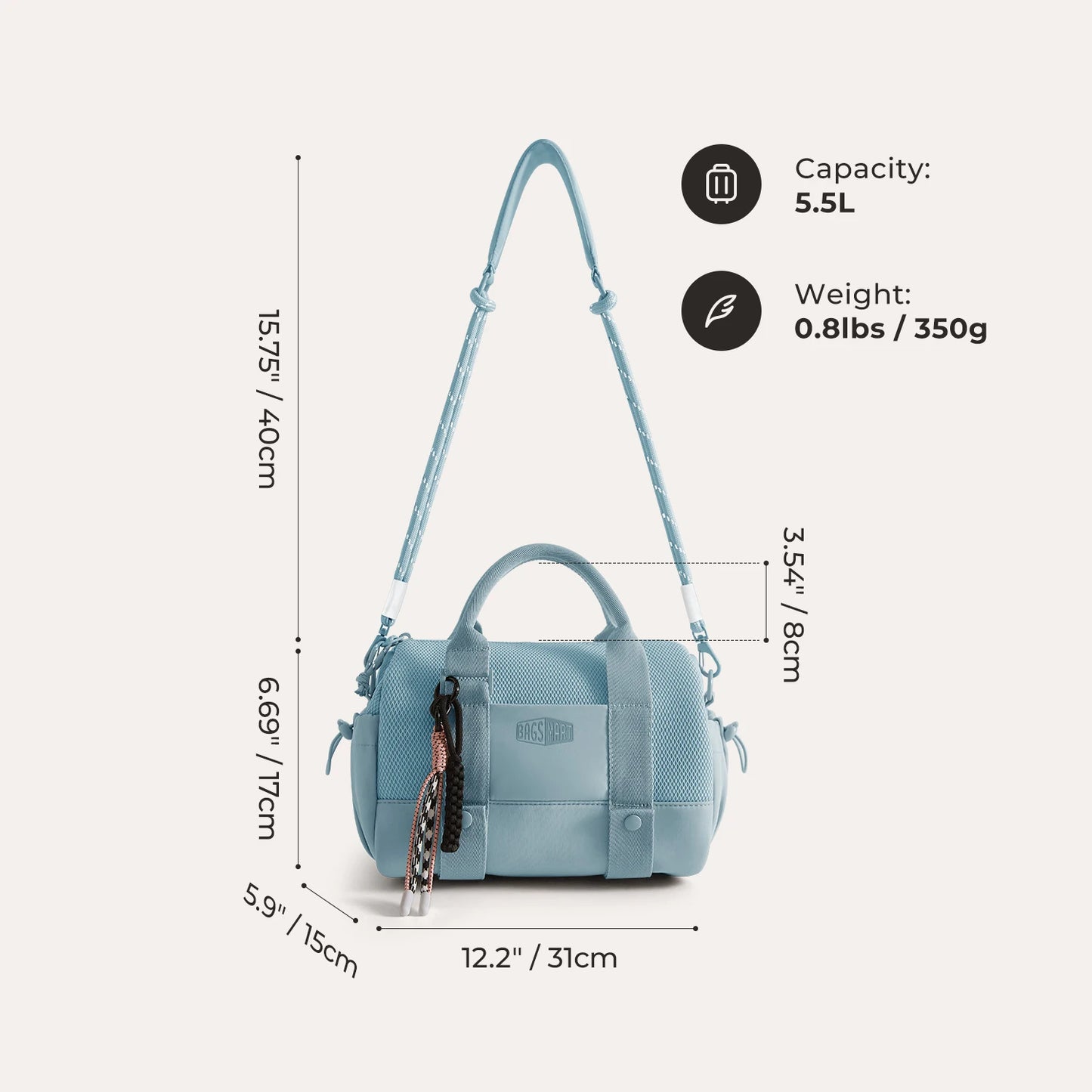 BAGSMART Boston Tasche für Damen, Mini-Reisetasche, Umhängetasche, wasserdicht, mit Nassfach, für Fitnessstudio, Reisen, Alltag, Strand, Wochenendausflug
