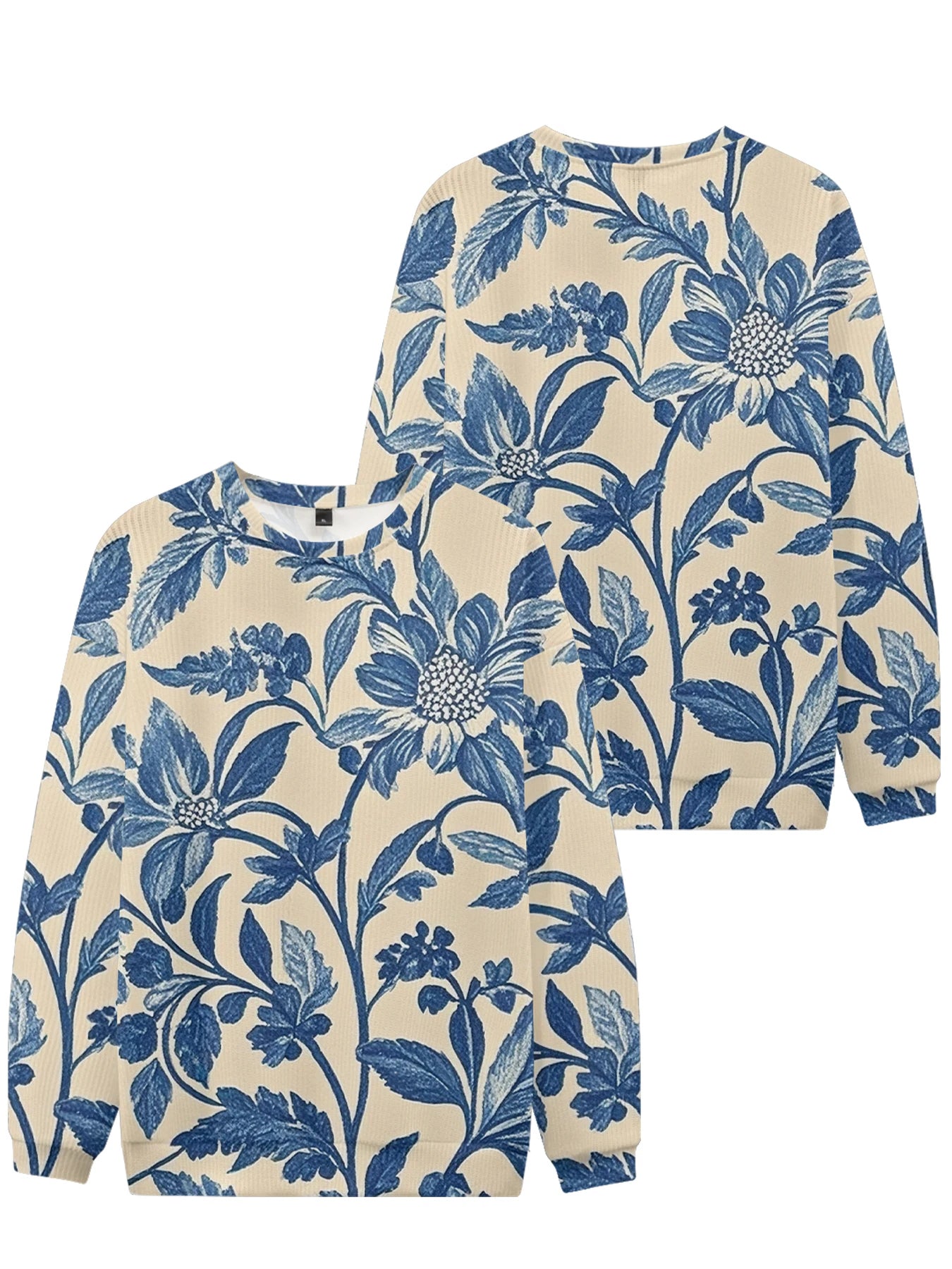Lebhaftes weißes Rundhals-Sweatshirt mit Blumendruck, vollflächigem botanischen Design mit bunten Blüten und Blättern, lässige Frühlingsmode für Paare