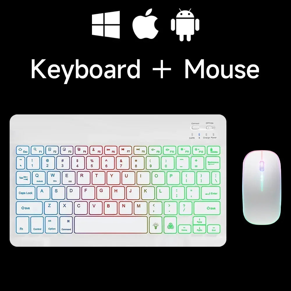 Mini RGB-Hintergrundbeleuchtungs-Tastatur 10 Zoll Bluetooth Kabellose Maus Wiederaufladbar für Spanisch Russisch Hebräisch Koreanisch Französisch Arabisch Portugiesisch