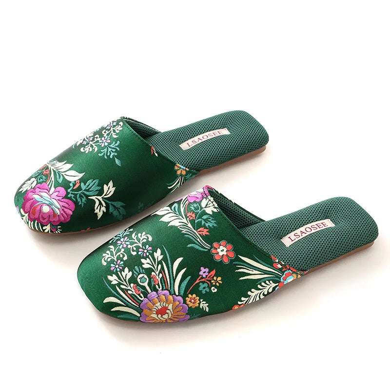 Spring and summer new Chinese embroidered slippers high-end light luxury classic beef tendon bottom home floor drag women